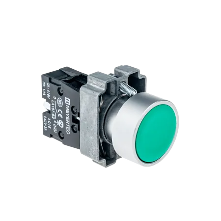 Кнопка плоская зеленая, 1NO, металл