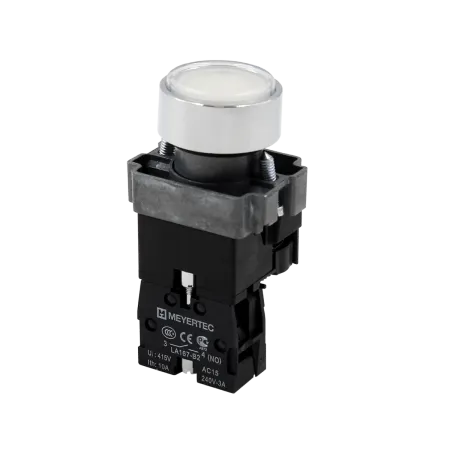 Кнопка плоская белая с подсветкой, 24V AC/DC, 1NO, IP67, металл