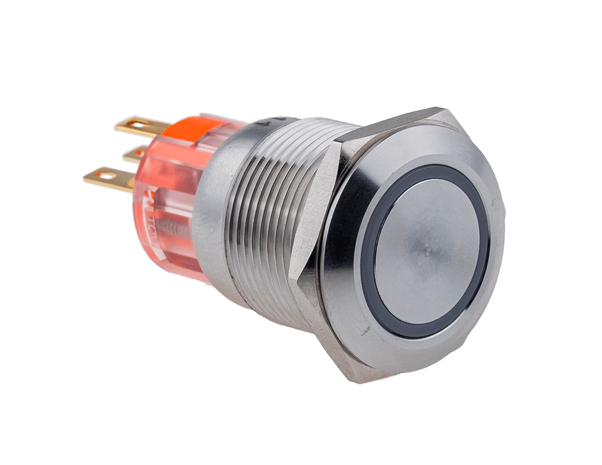 Кнопка с подсветкой синяя, с возвратом, 24В AC/DC, IP67