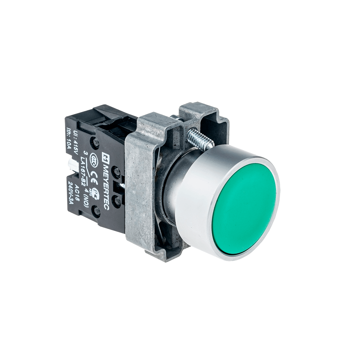 Кнопка плоская зеленая, 1NO, металл