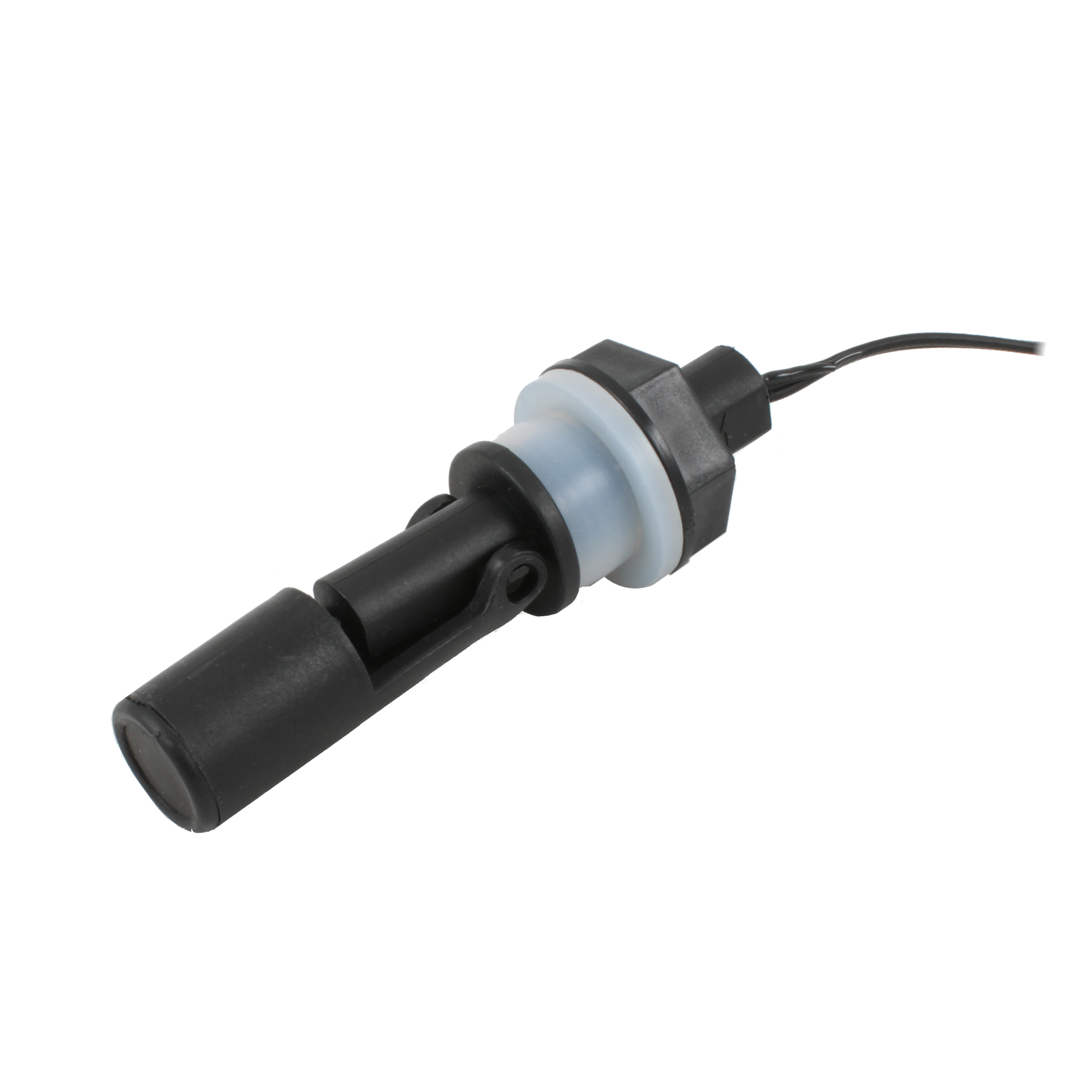 Поплавковый датчик уровня жидкости, горизонтальное исполнение, -20 +80 С, соединение- резьба M16 полипропилен, кабель 500 мм, поплавок - полипропилен