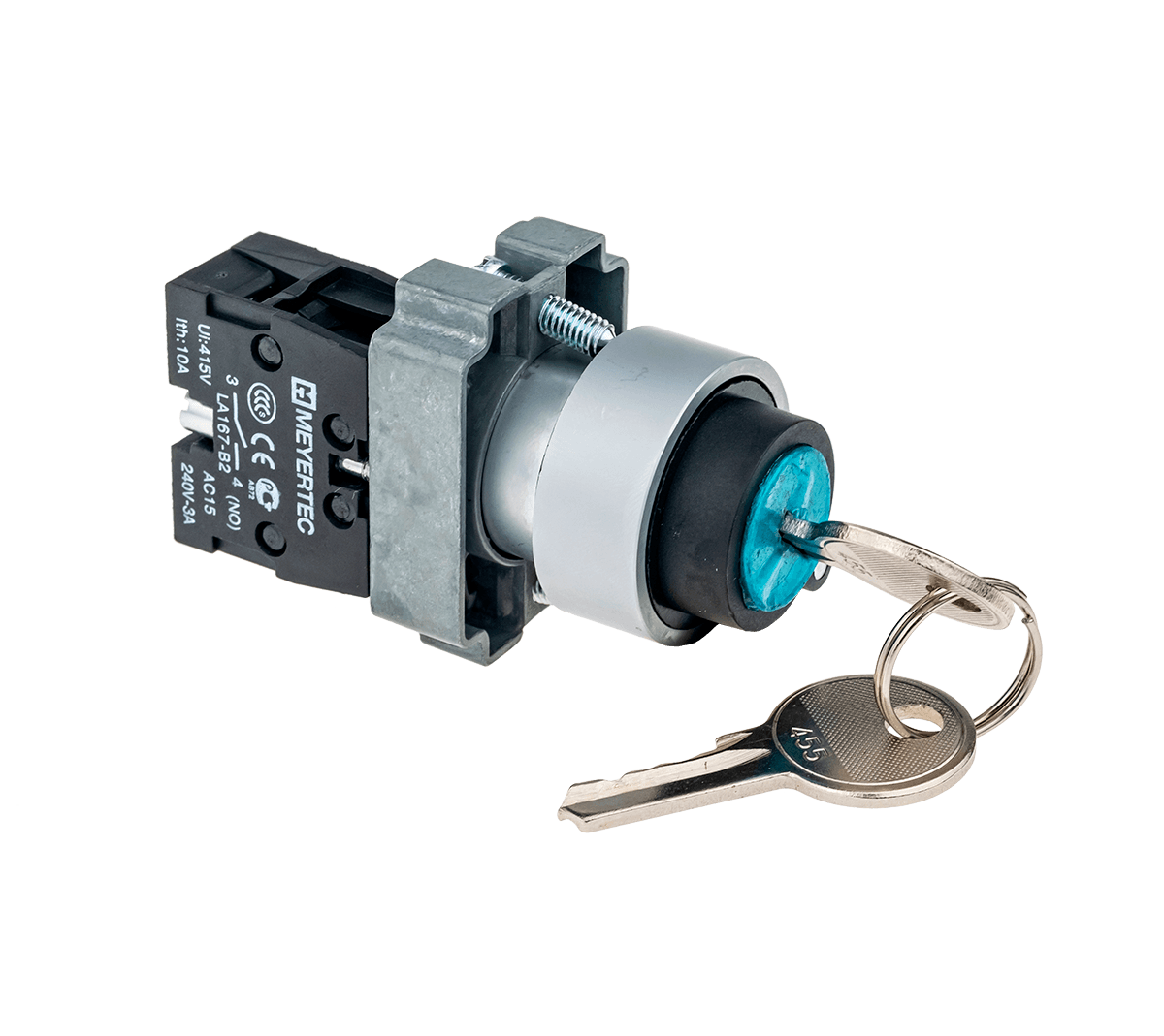 Переключатель с ключом 2 положения 1NO, 1 выемка, с фиксацией