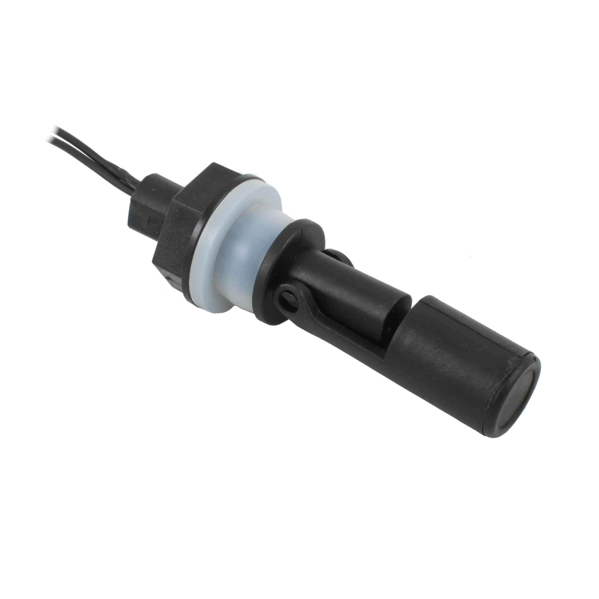 Поплавковый датчик уровня жидкости, горизонтальное исполнение, -20 +80 С, соединение- резьба M16 полипропилен, кабель 500 мм, поплавок - полипропилен