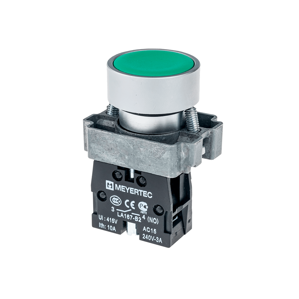 Кнопка плоская зеленая, 1NO, металл