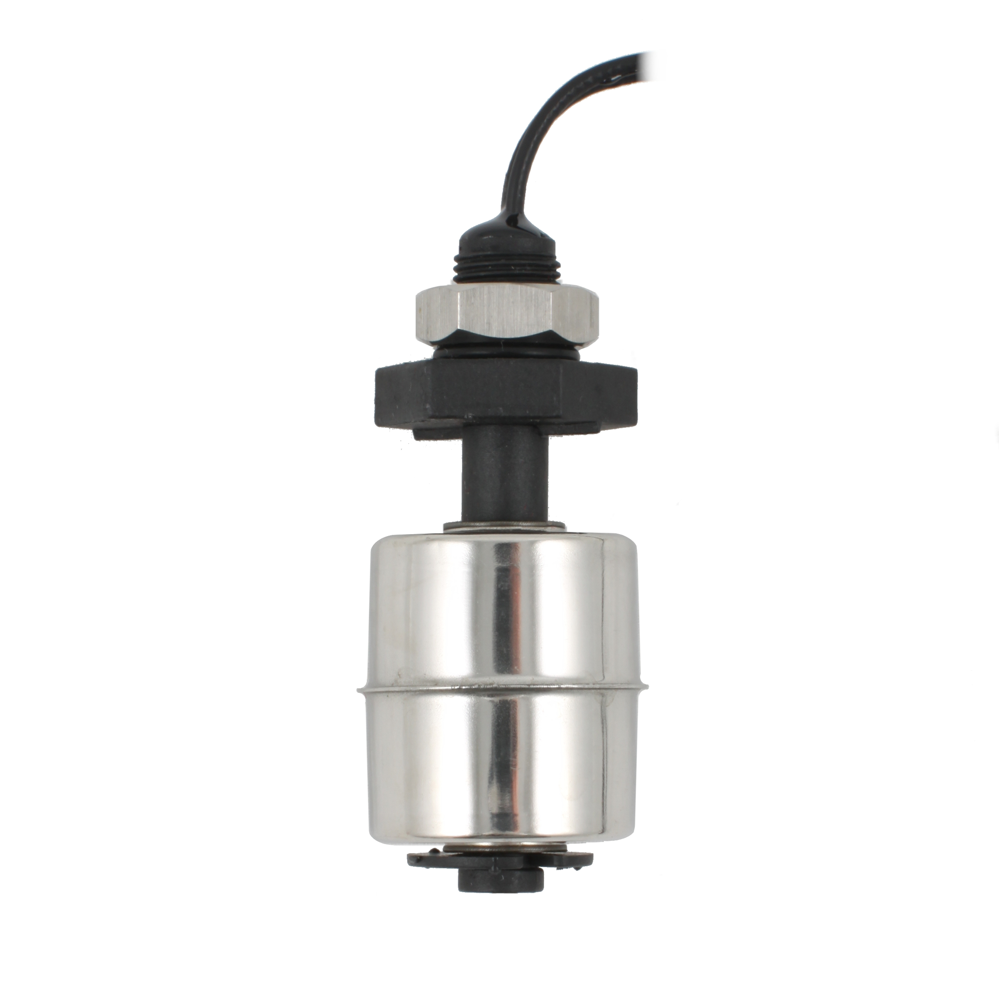 Поплавковый датчик уровня жидкости, вертикальное исполнение, -20 +80 С, соединение- резьба 1/8"PF полипропилен, кабель 500 мм, поплавок D=25 мм нерж. сталь